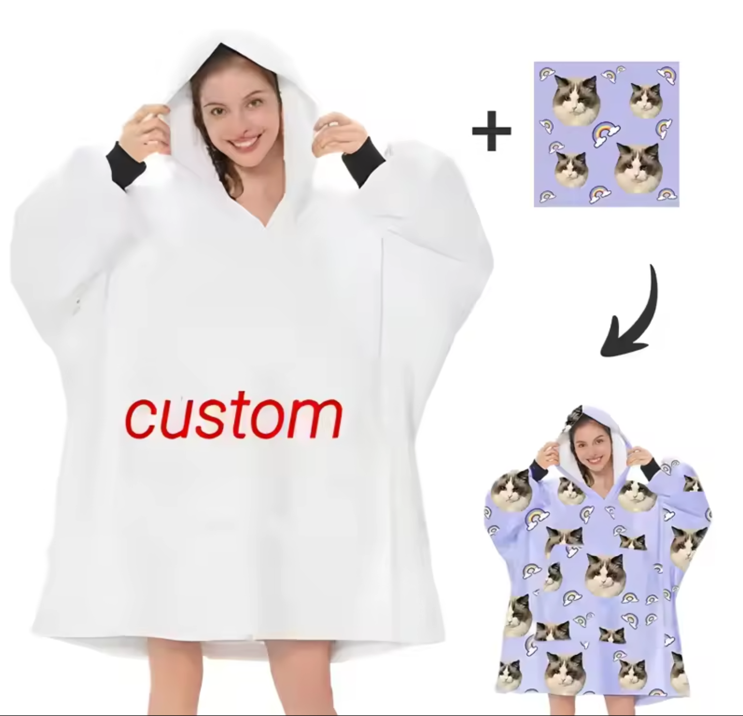 Custom High Quality Unisex Adult and Kids Microfiber Sherpa Fleece Custom Oversized Wearable Hoodie Blanket Hoodie Oversized -  wrapmyphone.com