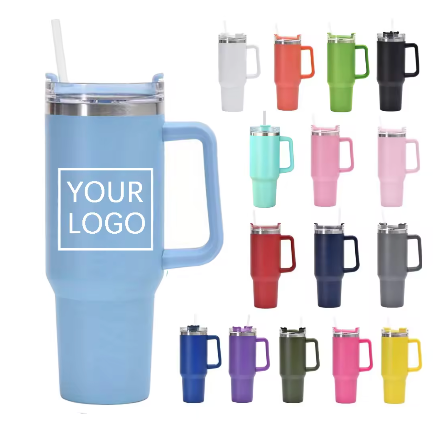 Custom Vacuum Insulated 40oz Quencher Travel Mug Flowstate Stainless Steel Tumbler With Straw And Handle -  wrapmyphone.com